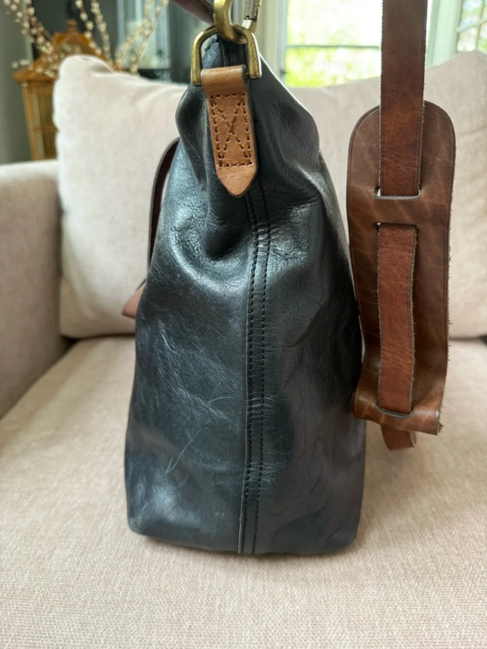 Madewell Leather Transport Zip Top Carryall Crossbody Black Brown Tote Bag